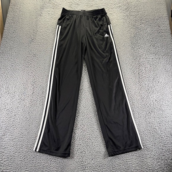 Adidas Track Pants Boys XL Black Polyester Stretch Loose Fit Three Stripes - Picture 1 of 9